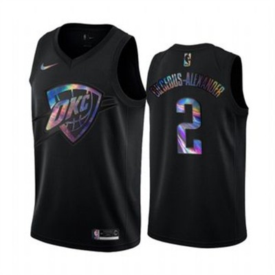 Nike Oklahoma City Thunder #2 Shai Gilgeous-Alexander Men's Iridescent Holographic Collection NBA Jersey - Black Men's